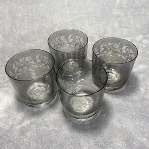 Crate & Barrel Krosno Drinking Glass Set 4‎ Poland Tinted Etched Smokey Low Ball